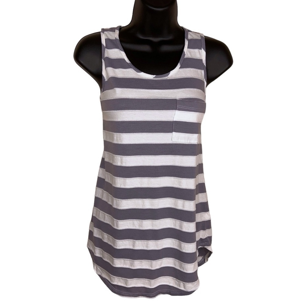 SMALL PAPERMOON GREY WHITE STRIPED PRINT TANK STRETCH SLEEVELESS